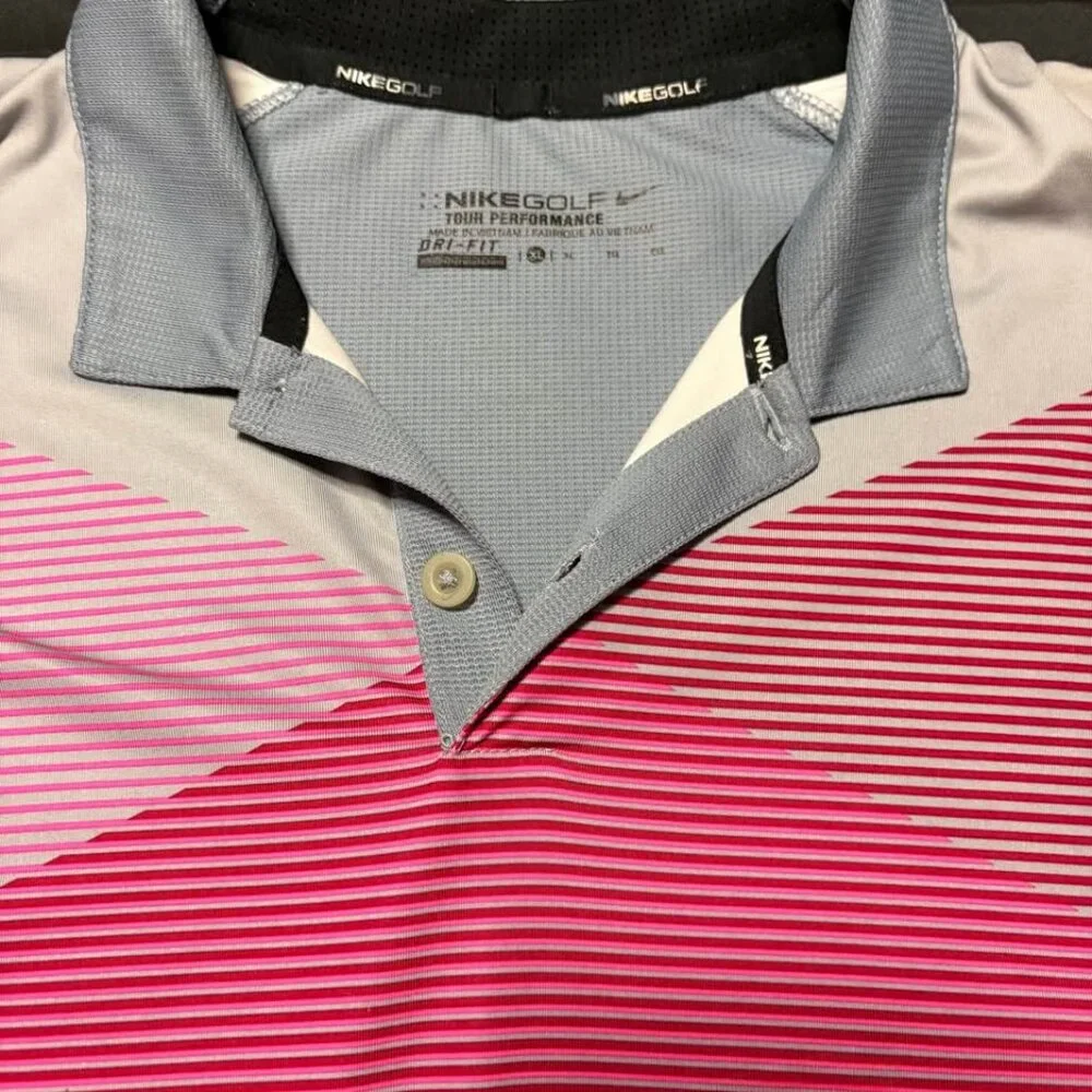 Nike Golf Tour Performance Dri-Fit Polo Shirt PinkGray Striped Geometric Mens XL